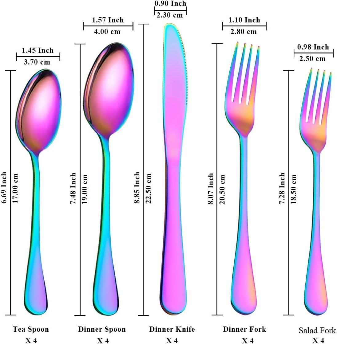 Flatware Set 20 Piece, Stainless Steel with Titanium Colorful Plated, Multicolor Flatware Set, Silverware, Rainbow Color Cutlery Set Service for 4