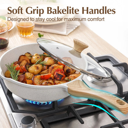 Ceramic Nonstick Pots and Pans Set, 17Pcs Healthy Non Stick Cookware Set with Pots Protectors, Induction Kitchen Cookware Sets White