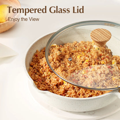 Ceramic Nonstick Pots and Pans Set, 17Pcs Healthy Non Stick Cookware Set with Pots Protectors, Induction Kitchen Cookware Sets White