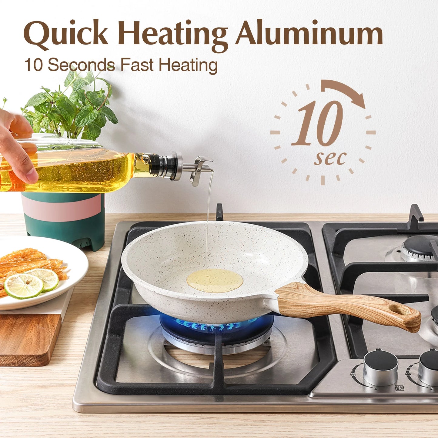 Ceramic Nonstick Pots and Pans Set, 17Pcs Healthy Non Stick Cookware Set with Pots Protectors, Induction Kitchen Cookware Sets White