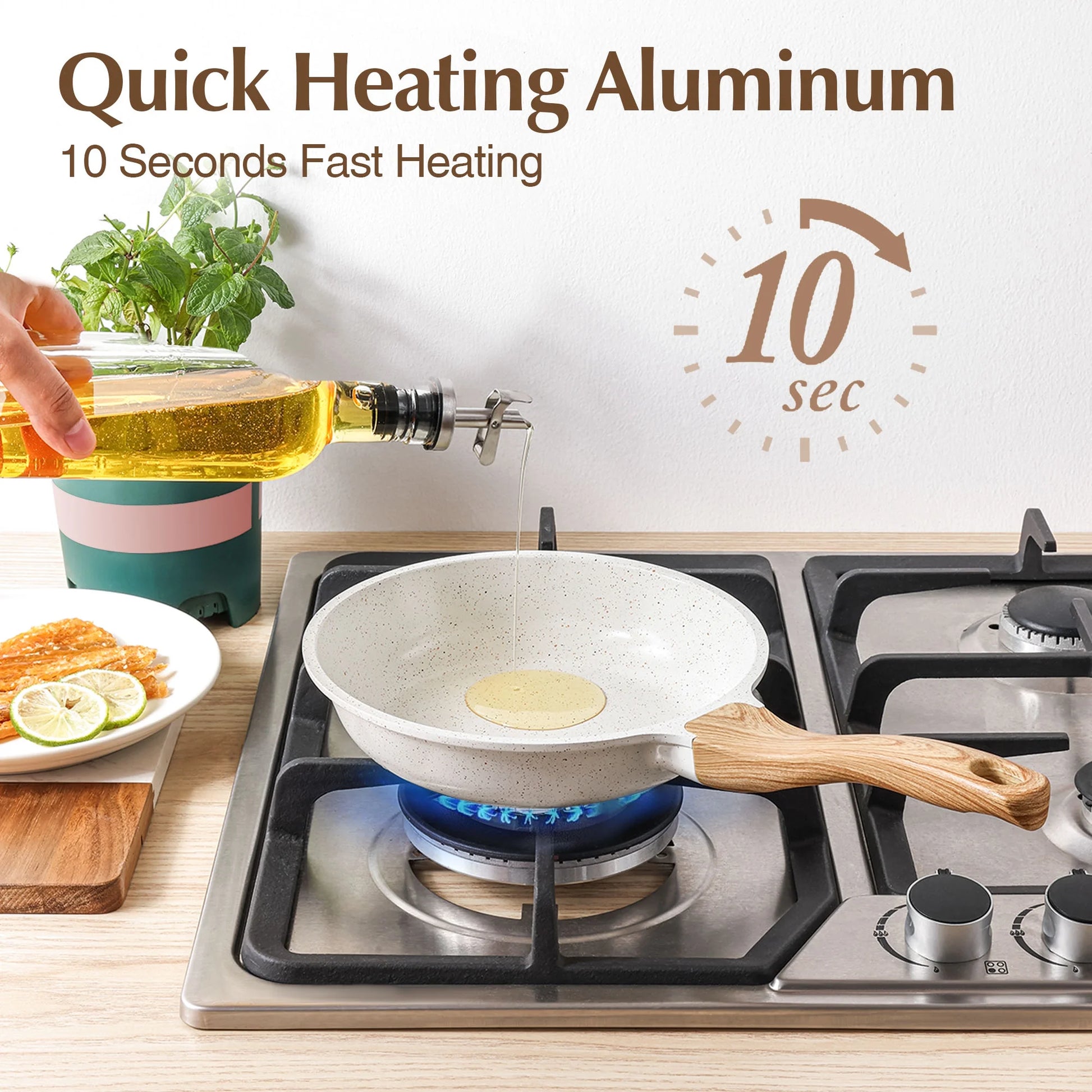 Ceramic Nonstick Pots and Pans Set, 17Pcs Healthy Non Stick Cookware Set with Pots Protectors, Induction Kitchen Cookware Sets White