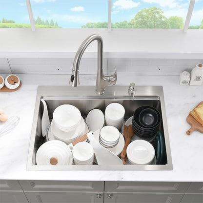 33 Inch Drop in Kitchen Sink Workstation -  33X22 Inch Topmount Single Bowl Workstation 16 Gauge Stainless Steel Drop-In Sinks,Round Corner Basin for Kitchen with Accessories