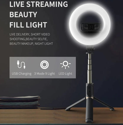 Portable 4-in-1 Selfie Stick with Tripod & LED Gadget-3