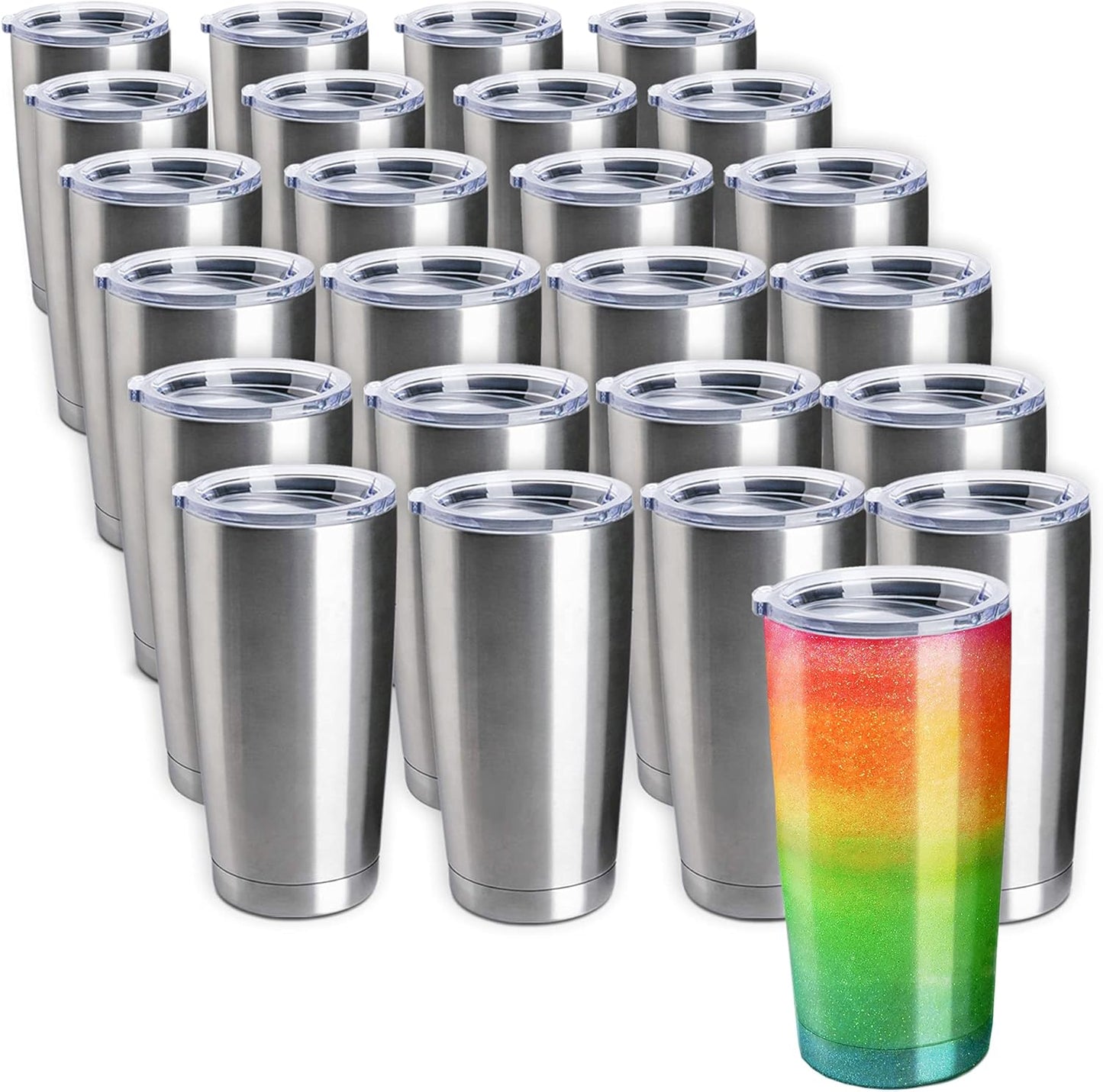 Double Wall Tumbler Cups Bulk (25 Pack) - 20 Oz Stainless Steel Hot and Cold Tumblers - 25 Reusable Cups with Lids for Stainless Steel Tumbler Cups, Tumbler Painting, Glitter, Vinyl and More