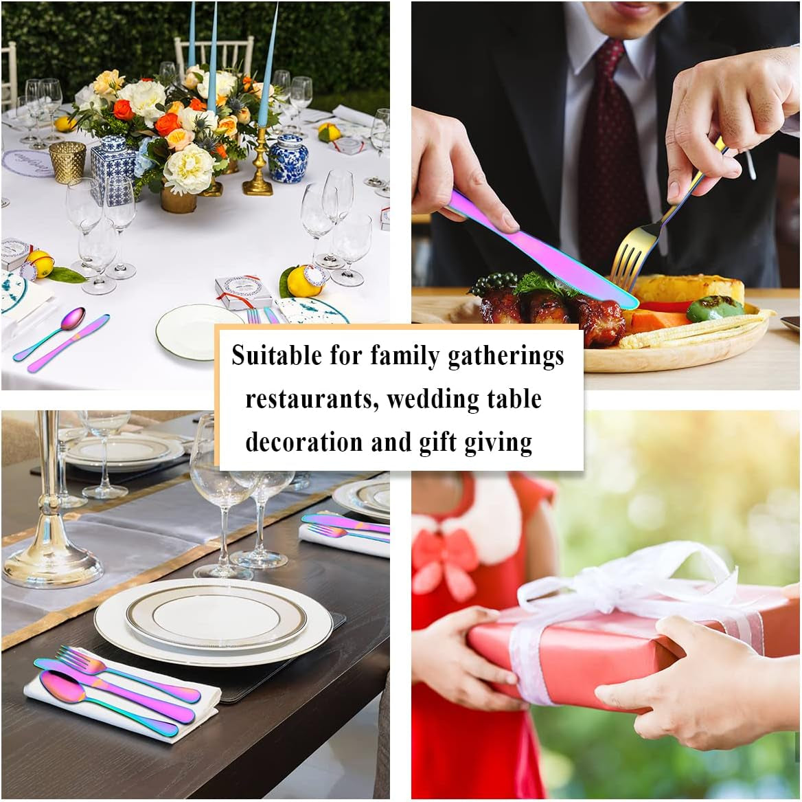 Flatware Set 20 Piece, Stainless Steel with Titanium Colorful Plated, Multicolor Flatware Set, Silverware, Rainbow Color Cutlery Set Service for 4