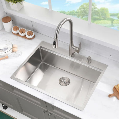 33 Inch Drop in Kitchen Sink Workstation -  33X22 Inch Topmount Single Bowl Workstation 16 Gauge Stainless Steel Drop-In Sinks,Round Corner Basin for Kitchen with Accessories