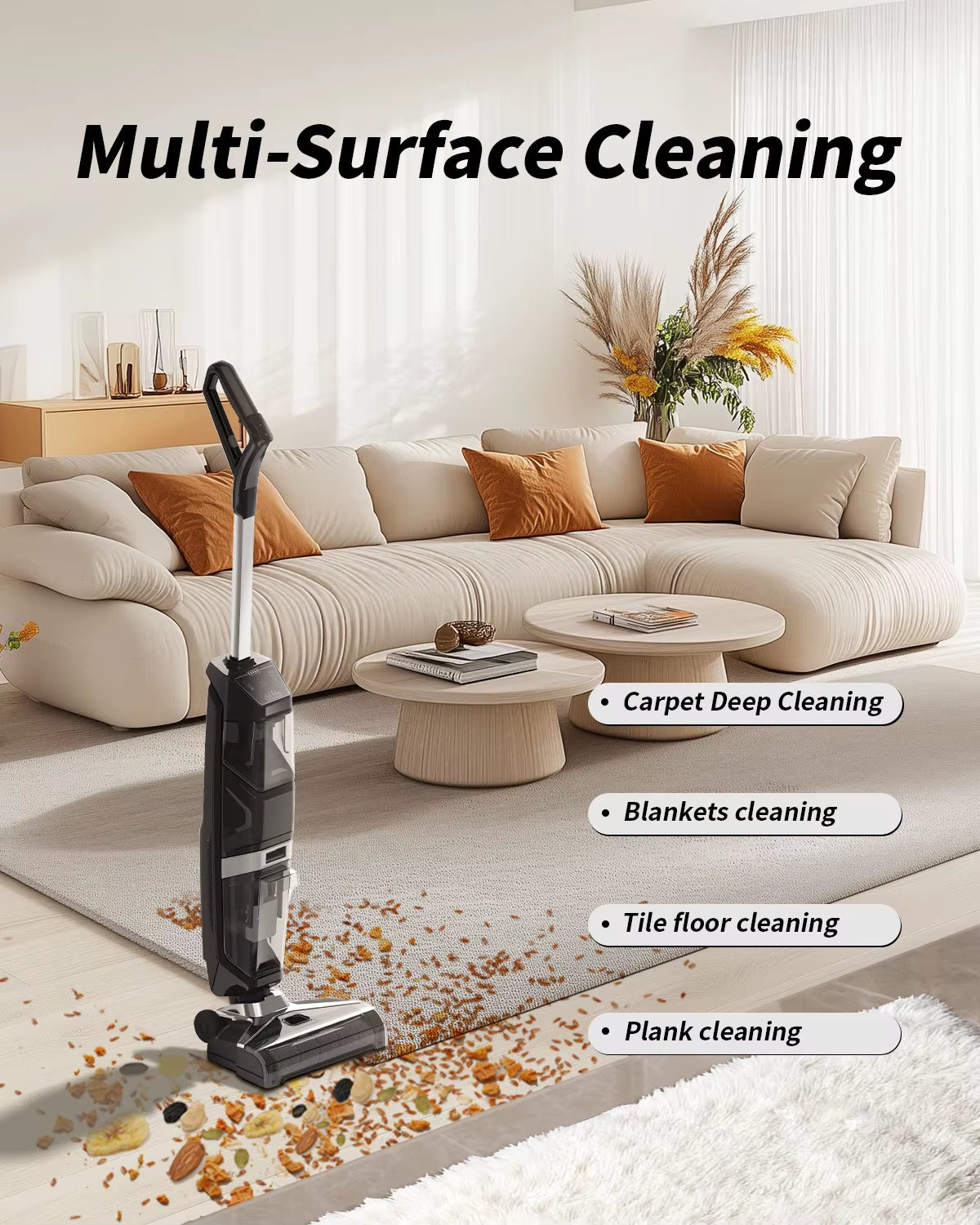 Tinsol W31 12500Pa Cordless Wet & Dry Vacuum Cleaner with Drying, Multi-Surface Smart Cordless Mop Floor Cleaner Self-Cleaning