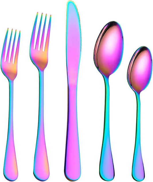 Flatware Set 20 Piece, Stainless Steel with Titanium Colorful Plated, Multicolor Flatware Set, Silverware, Rainbow Color Cutlery Set Service for 4