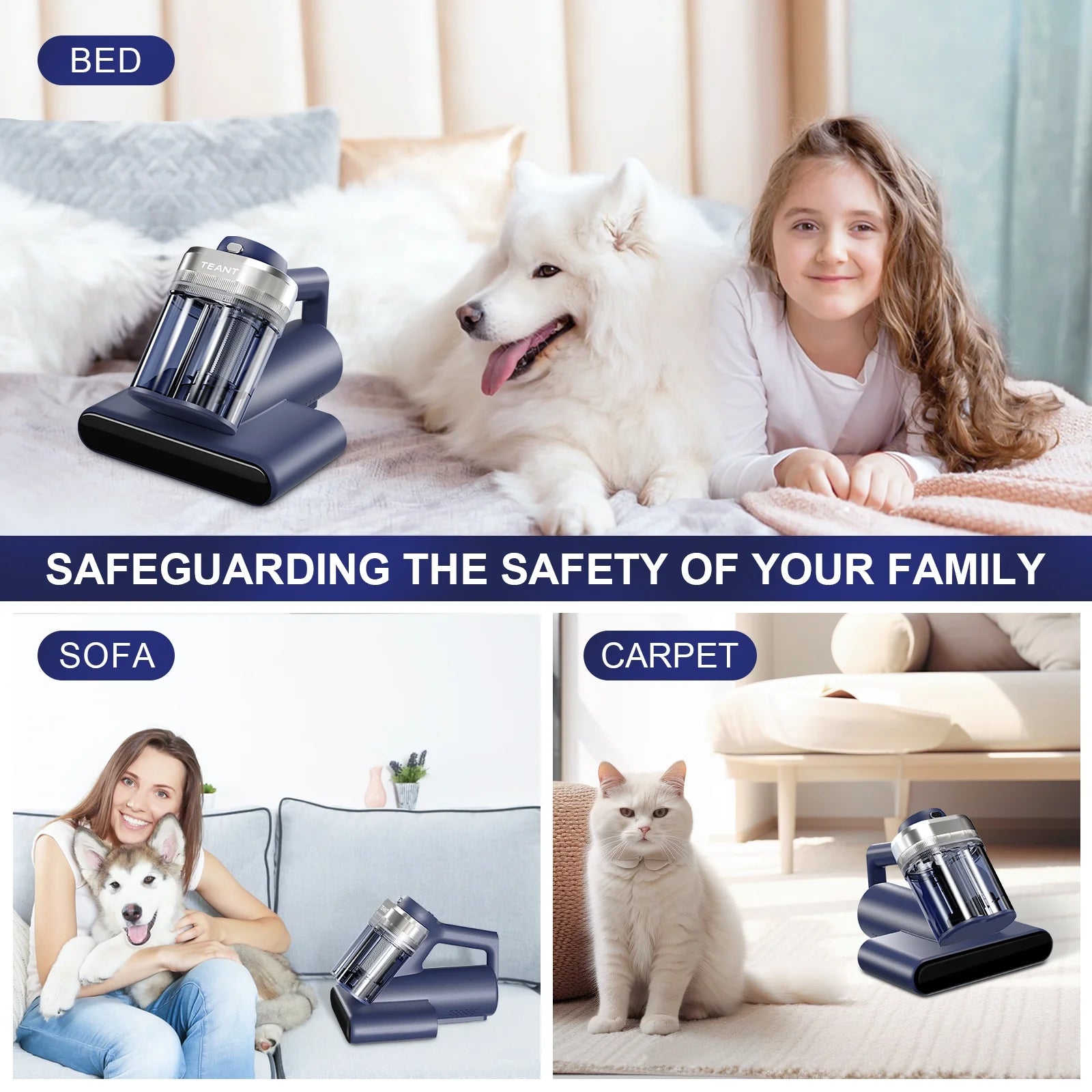 Mattress Vacuum Bed Vacuum Cleaner with 253.7Nm UV-C Light, Hyper Helix Motor with 16Kpa Strong Suction & 33000 Rpm/Min Tapping, HEPA Filter,149℉ Heat & Ultrasonic & Anion for Bed and Pet