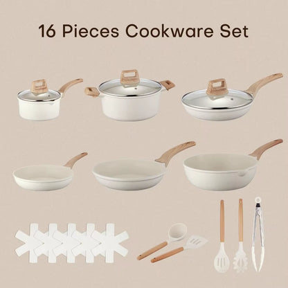 18 Pcs Pots and Pans Set for Kitchen, Nonstick Ceramic Cookware Set, Non Stick Induction Cookware Frying Pans & Saucepans