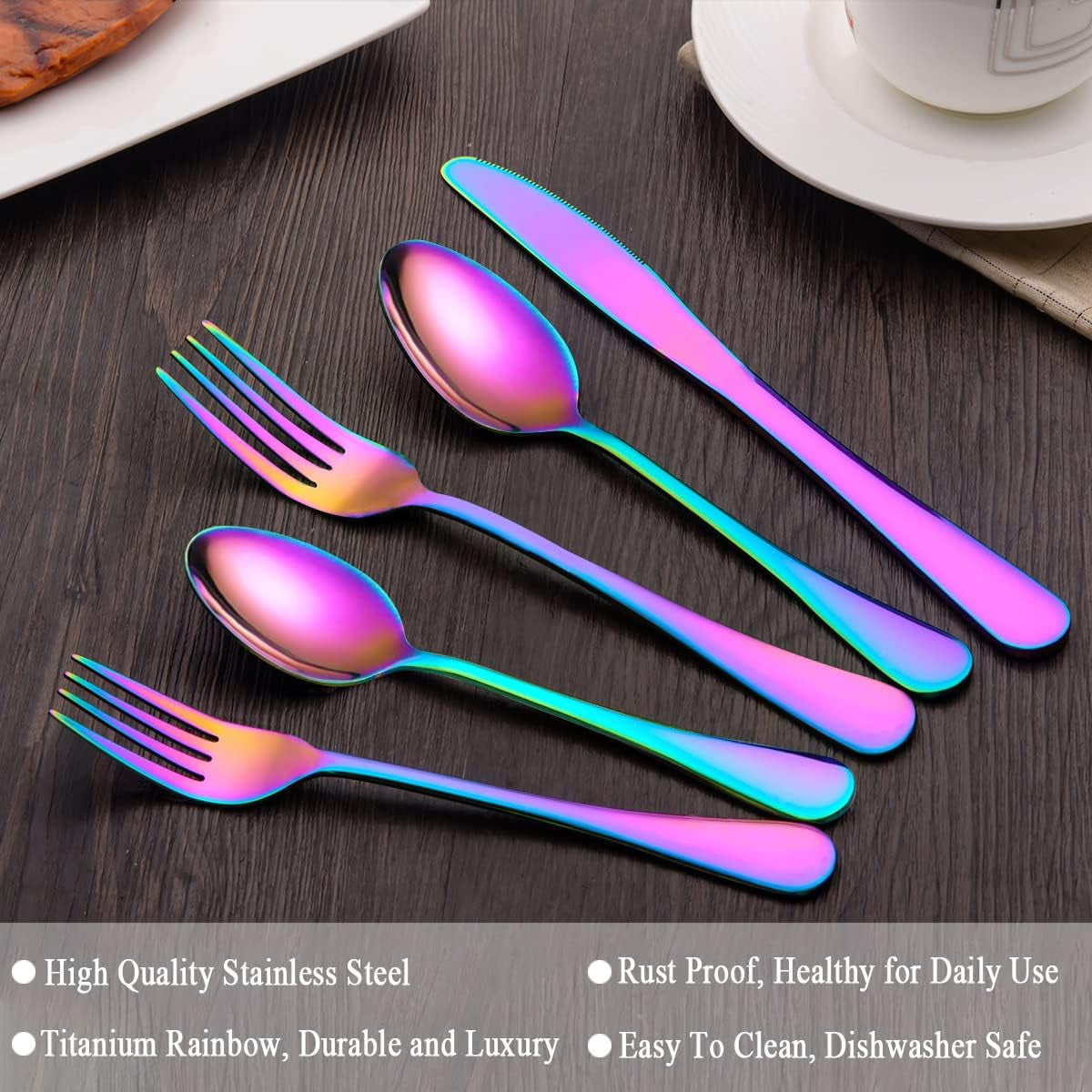 Flatware Set 20 Piece, Stainless Steel with Titanium Colorful Plated, Multicolor Flatware Set, Silverware, Rainbow Color Cutlery Set Service for 4
