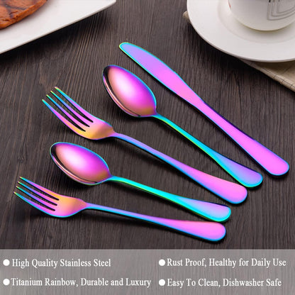 Flatware Set 20 Piece, Stainless Steel with Titanium Colorful Plated, Multicolor Flatware Set, Silverware, Rainbow Color Cutlery Set Service for 4
