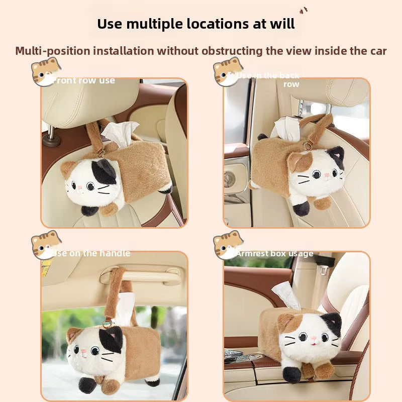 New Car Tissue Box Cute Cartoon Cat Car Car Paper Box Hanging High-End Decoration Car Tissue Bag Car Accessories