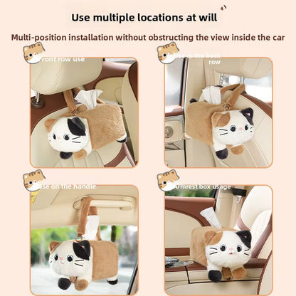 New Car Tissue Box Cute Cartoon Cat Car Car Paper Box Hanging High-End Decoration Car Tissue Bag Car Accessories