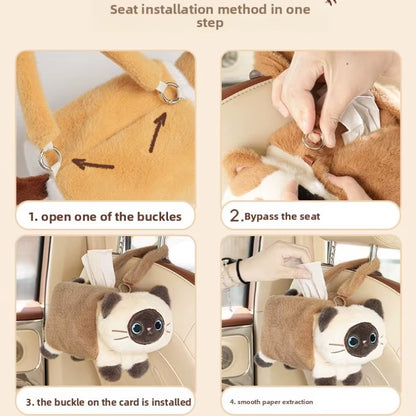 New Car Tissue Box Cute Cartoon Cat Car Car Paper Box Hanging High-End Decoration Car Tissue Bag Car Accessories