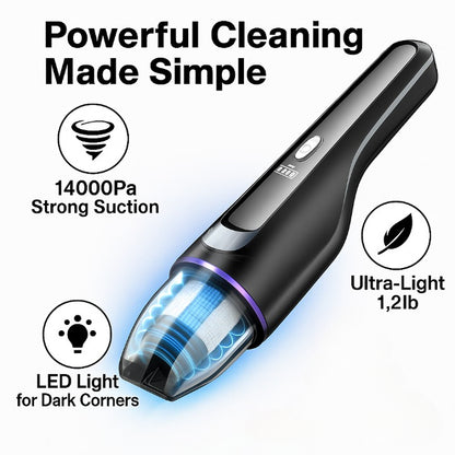 Cordless Handheld Vacuum Cleaner 14000Pa Suction Mini Car Vacuum Lightweight LED