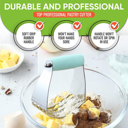 Medium Dough Blender - Stainless Steel Pastry Cutter Tool for Baking W/Thick Sharp Blades - Butter & Dough Cutter - Pastry Blender for Easy Mixing - Dishwasher Safe Kitchen Gadgets - Mint