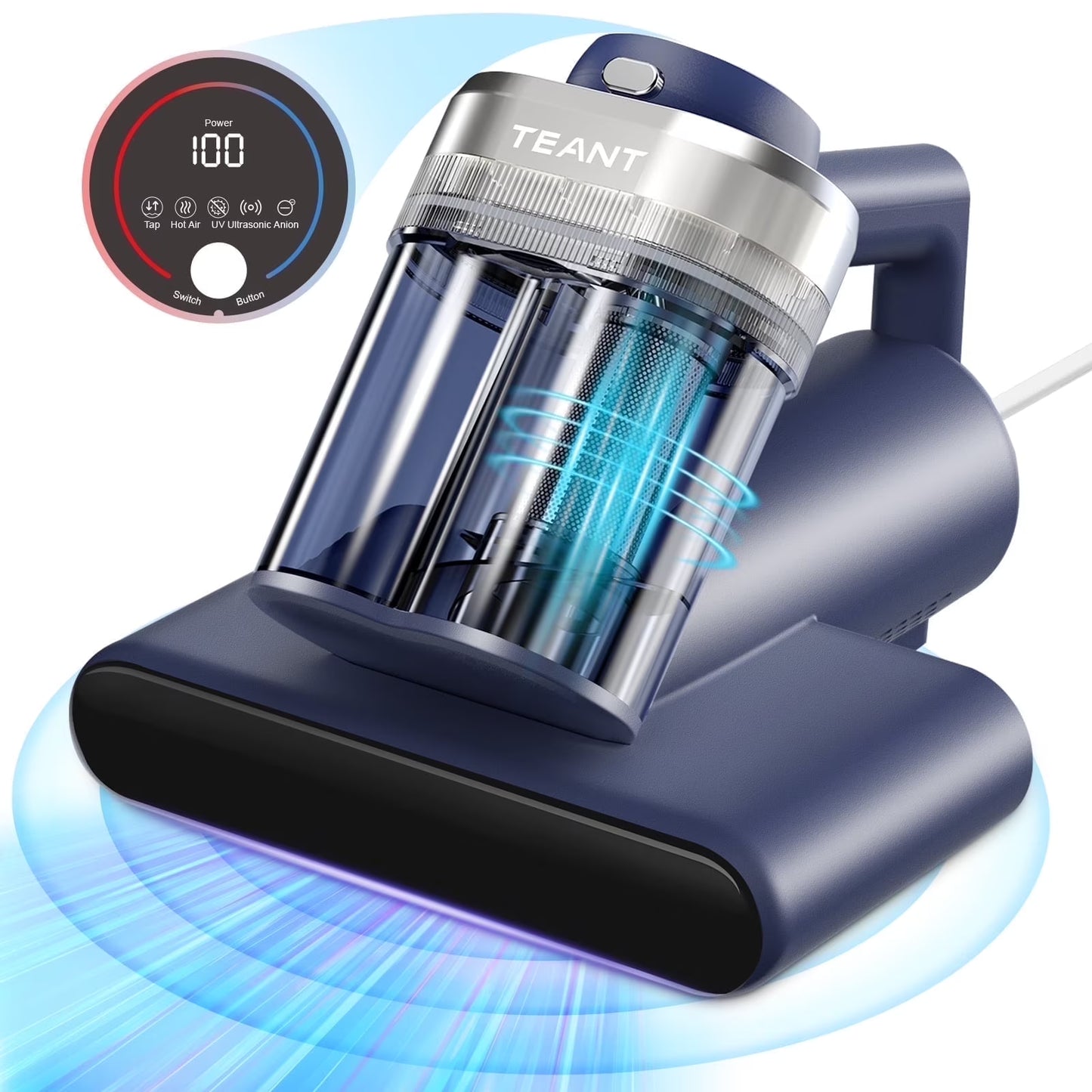 Mattress Vacuum Bed Vacuum Cleaner with 253.7Nm UV-C Light, Hyper Helix Motor with 16Kpa Strong Suction & 33000 Rpm/Min Tapping, HEPA Filter,149℉ Heat & Ultrasonic & Anion for Bed and Pet
