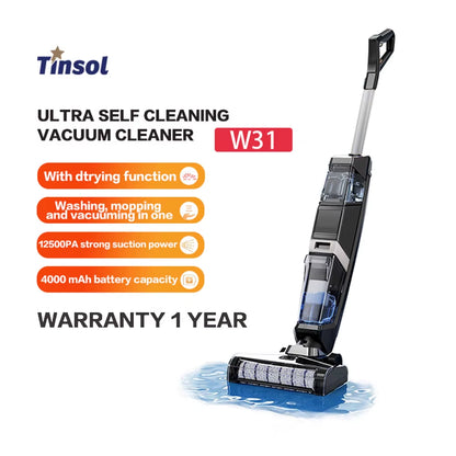 Tinsol W31 12500Pa Cordless Wet & Dry Vacuum Cleaner with Drying, Multi-Surface Smart Cordless Mop Floor Cleaner Self-Cleaning
