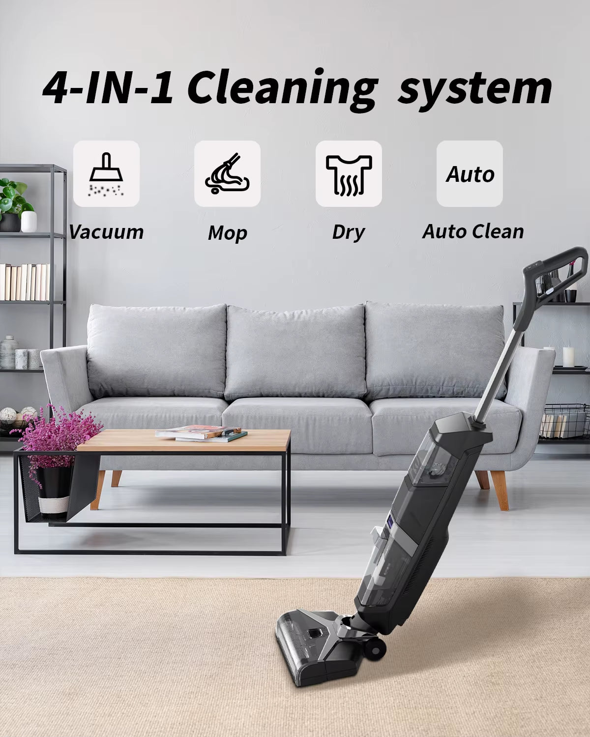 Tinsol W31 12500Pa Cordless Wet & Dry Vacuum Cleaner with Drying, Multi-Surface Smart Cordless Mop Floor Cleaner Self-Cleaning