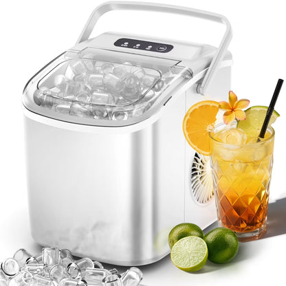Countertop Ice Maker Machine 26Lbs/24H, 6 Mins/9 Bullets of Ice, Self-Cleaning, White