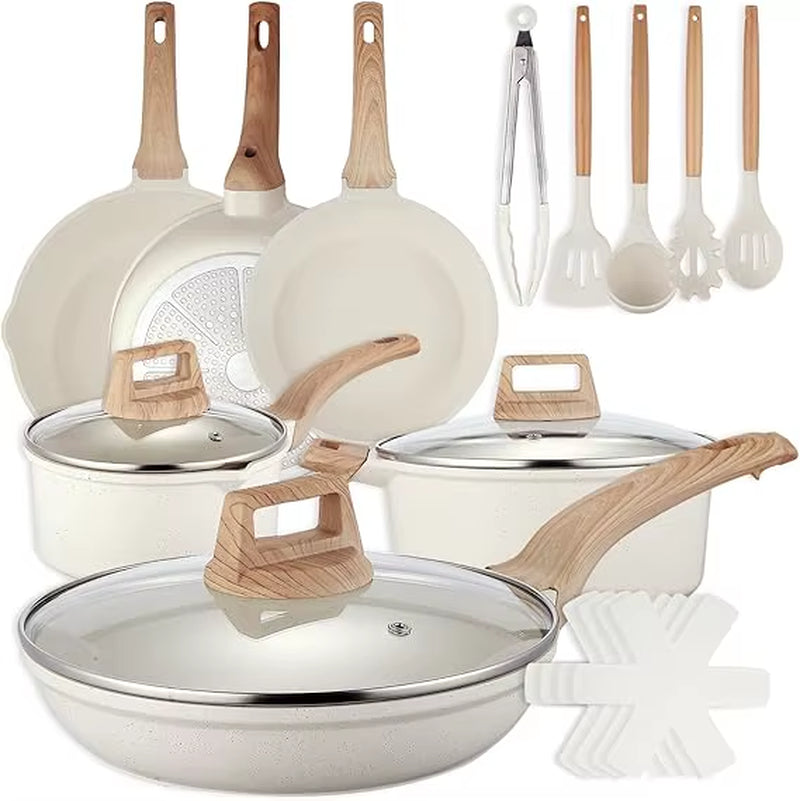 18 Pcs Pots and Pans Set for Kitchen, Nonstick Ceramic Cookware Set, Non Stick Induction Cookware Frying Pans & Saucepans