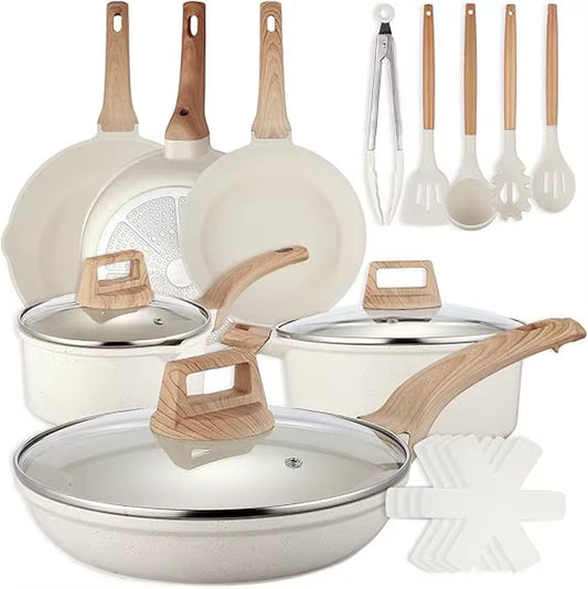 18 Pcs Pots and Pans Set for Kitchen, Nonstick Ceramic Cookware Set, Non Stick Induction Cookware Frying Pans & Saucepans