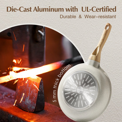 Ceramic Nonstick Pots and Pans Set, 17Pcs Healthy Non Stick Cookware Set with Pots Protectors, Induction Kitchen Cookware Sets White