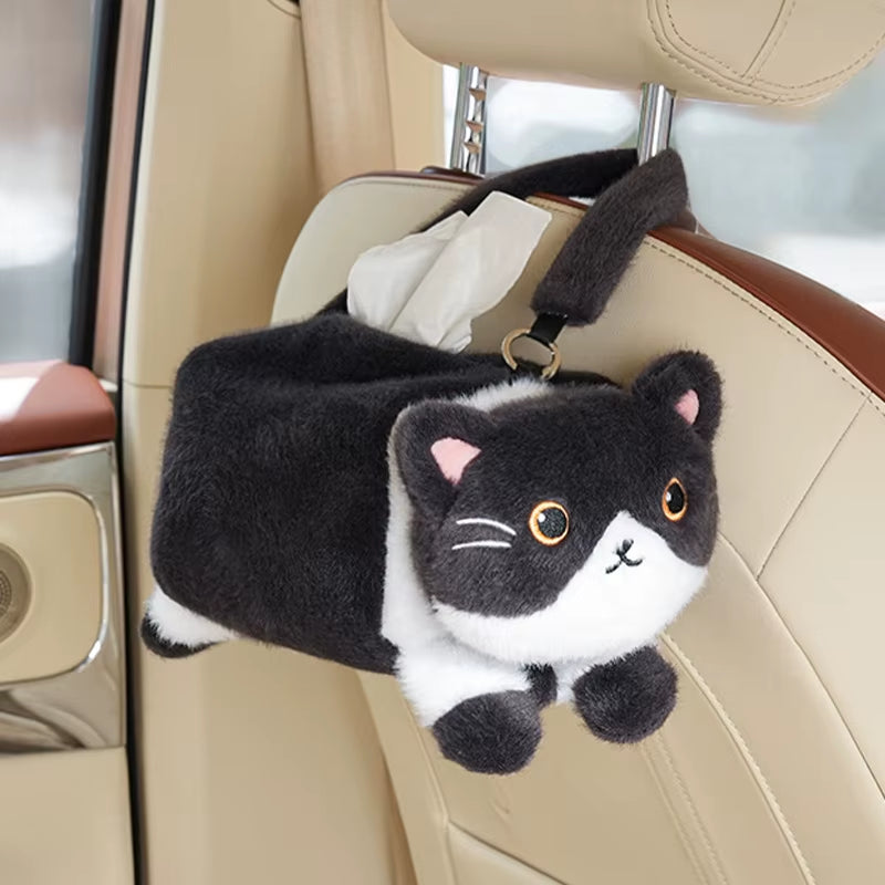 New Car Tissue Box Cute Cartoon Cat Car Car Paper Box Hanging High-End Decoration Car Tissue Bag Car Accessories