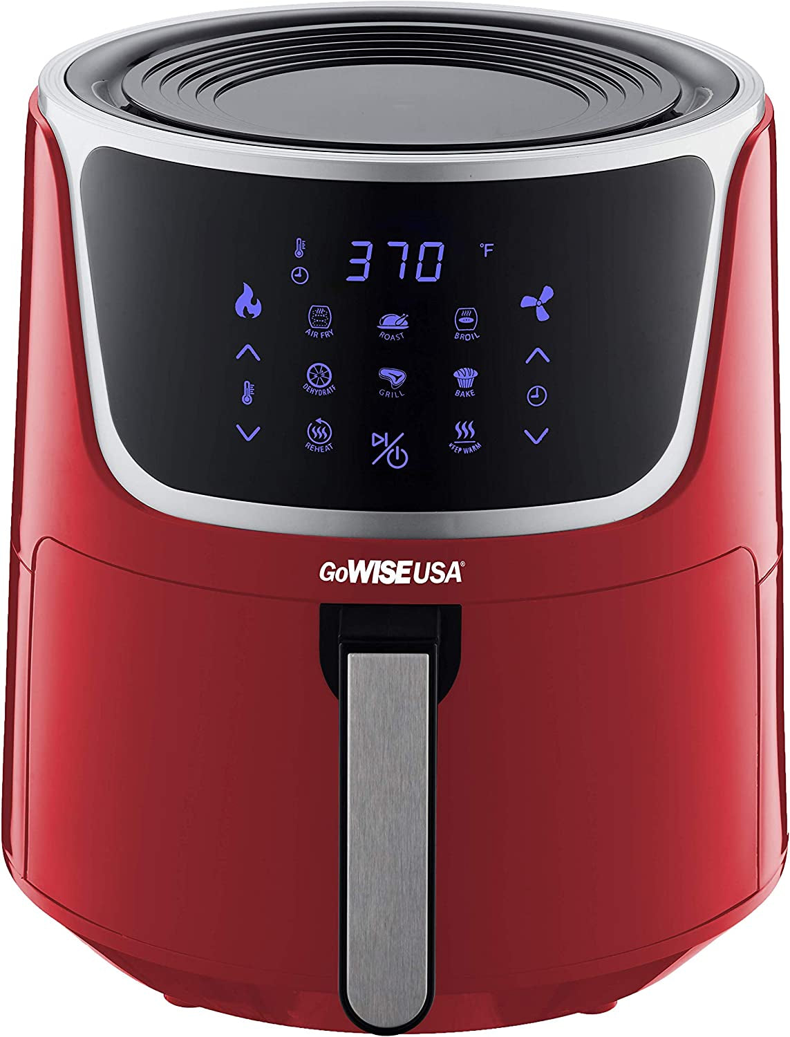 USA GW22957 7-Quart Electric Air Fryer with Dehydrator & 3 Stackable Racks, Digital Touchscreen with 8 Functions + Recipes, 7.0-Qt, Red/Silver