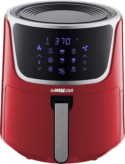 USA GW22957 7-Quart Electric Air Fryer with Dehydrator & 3 Stackable Racks, Digital Touchscreen with 8 Functions + Recipes, 7.0-Qt, Red/Silver