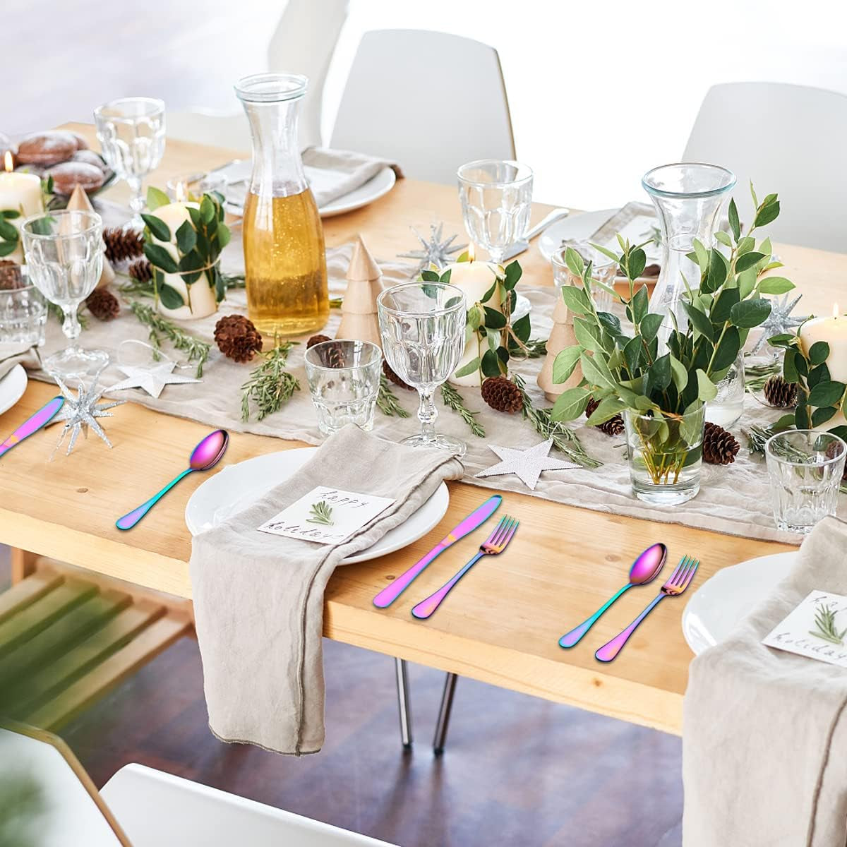 Flatware Set 20 Piece, Stainless Steel with Titanium Colorful Plated, Multicolor Flatware Set, Silverware, Rainbow Color Cutlery Set Service for 4