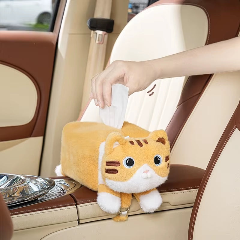 New Car Tissue Box Cute Cartoon Cat Car Car Paper Box Hanging High-End Decoration Car Tissue Bag Car Accessories