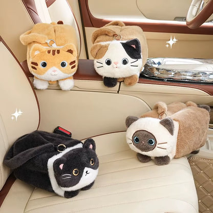New Car Tissue Box Cute Cartoon Cat Car Car Paper Box Hanging High-End Decoration Car Tissue Bag Car Accessories