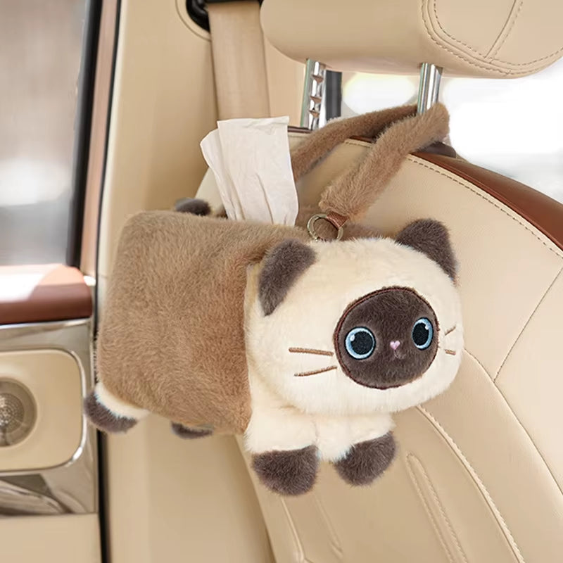 New Car Tissue Box Cute Cartoon Cat Car Car Paper Box Hanging High-End Decoration Car Tissue Bag Car Accessories