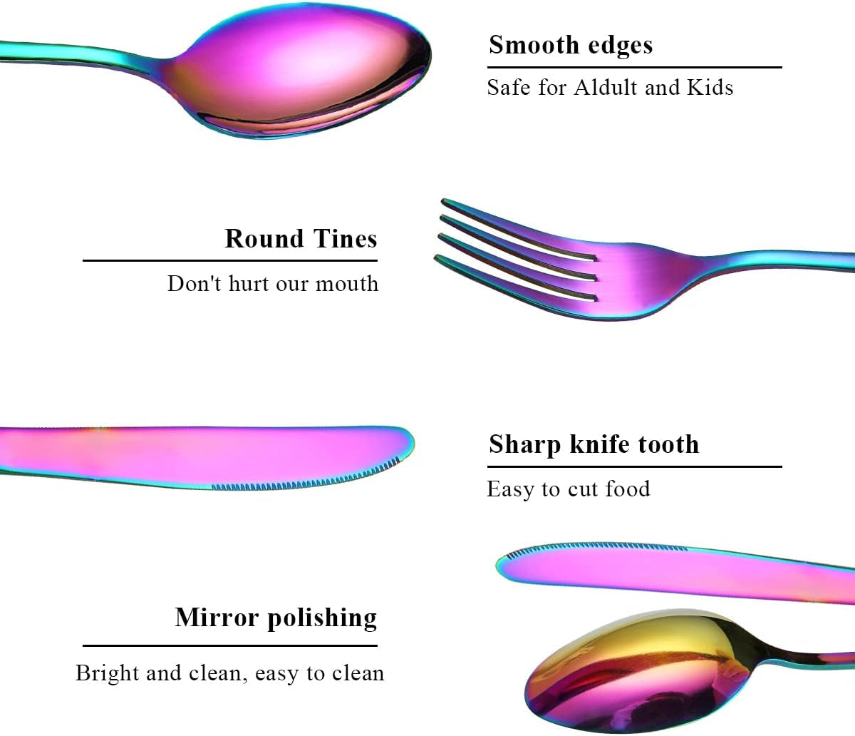 Flatware Set 20 Piece, Stainless Steel with Titanium Colorful Plated, Multicolor Flatware Set, Silverware, Rainbow Color Cutlery Set Service for 4