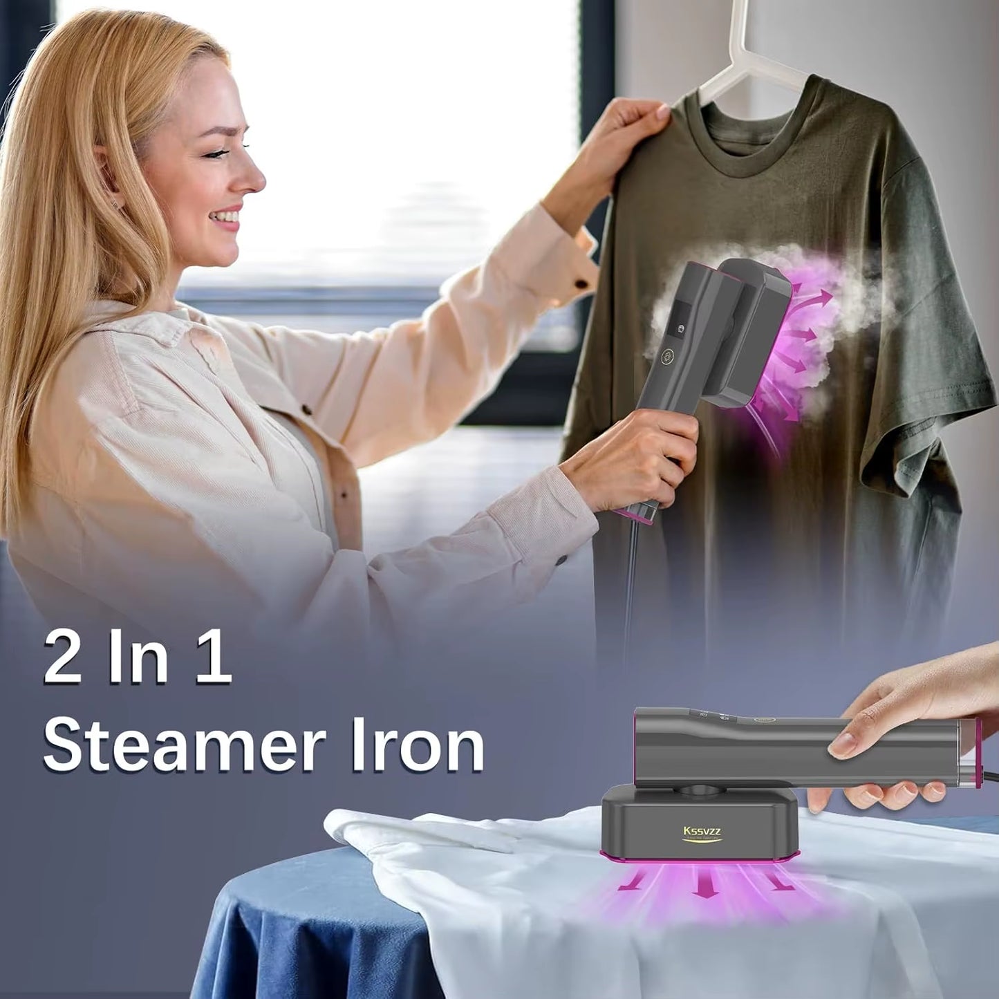 Portable Travel Steamer Iron for Clothes with LCD Touch Screen - 4 Mode Handheld Mini Clothing Steam Iron, Small Garment Steamer
