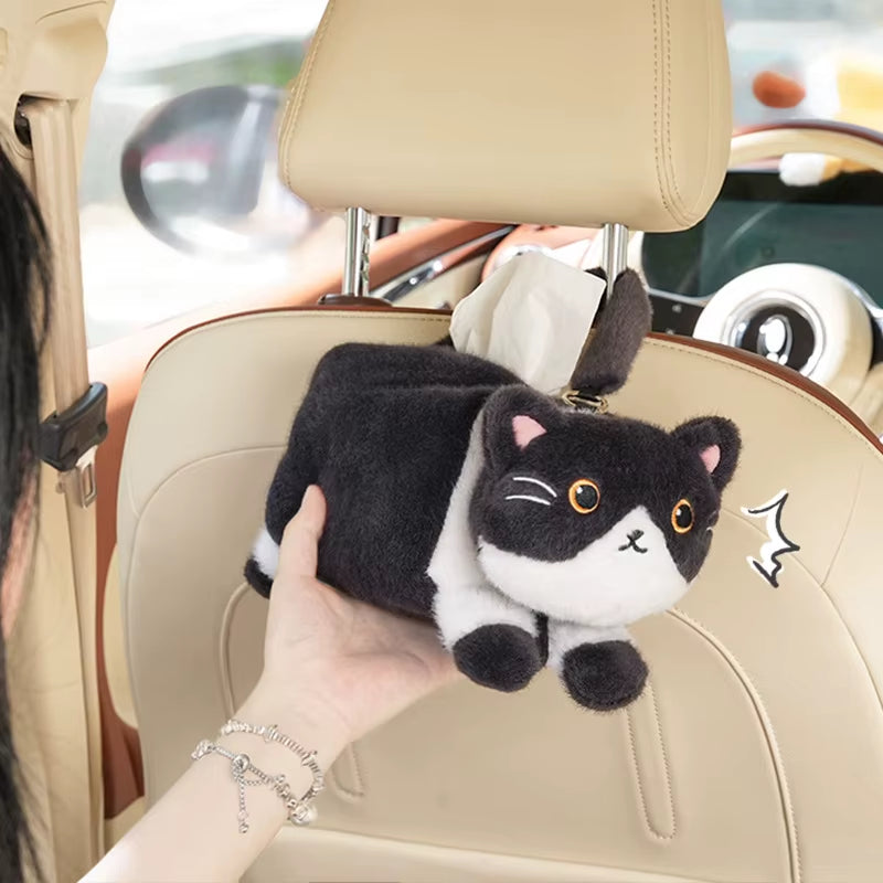 New Car Tissue Box Cute Cartoon Cat Car Car Paper Box Hanging High-End Decoration Car Tissue Bag Car Accessories