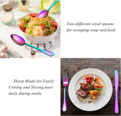 Flatware Set 20 Piece, Stainless Steel with Titanium Colorful Plated, Multicolor Flatware Set, Silverware, Rainbow Color Cutlery Set Service for 4