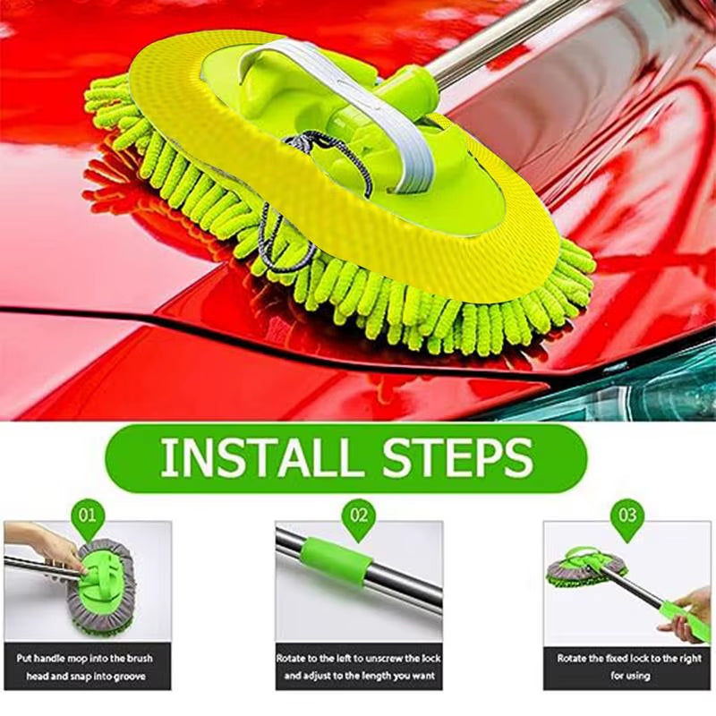 Car Washing Mop Telescopic Car Chenille Cleaning Brush for Window Scrubbing Car Wash Accessories Car Brush for Minivan RV Truck