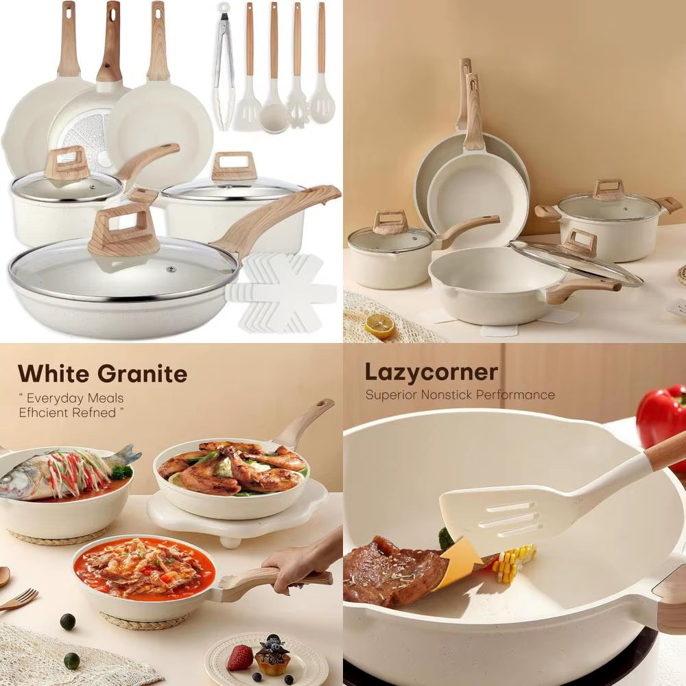 18 Pcs Pots and Pans Set for Kitchen, Nonstick Ceramic Cookware Set, Non Stick Induction Cookware Frying Pans & Saucepans