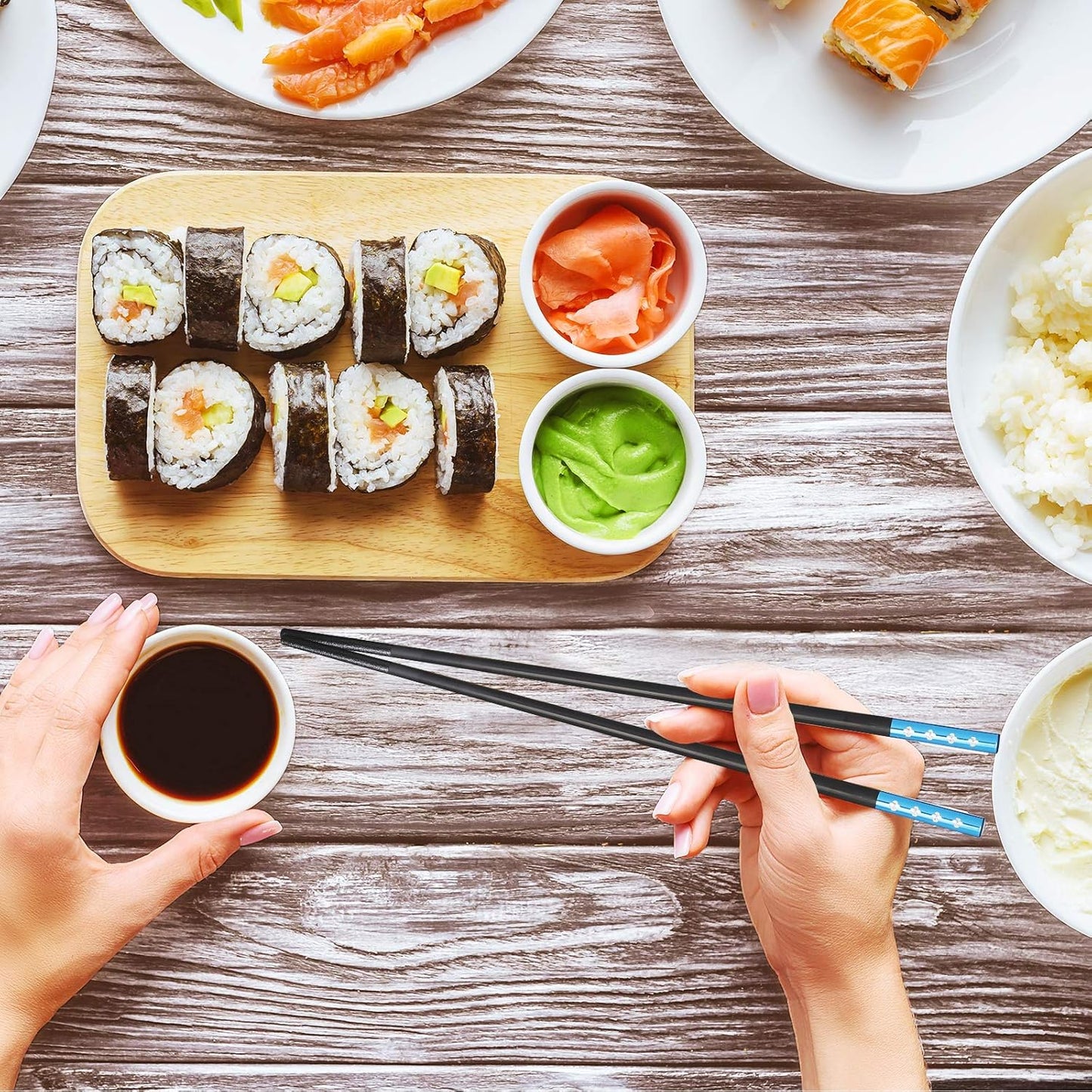 10 Pairs Fiberglass Chopsticks, Non-Slip Chopsticks, Dishwasher Safe for Chinese Style Japanese Food Cooking Chopstick (9.5 Inch Five Colors)