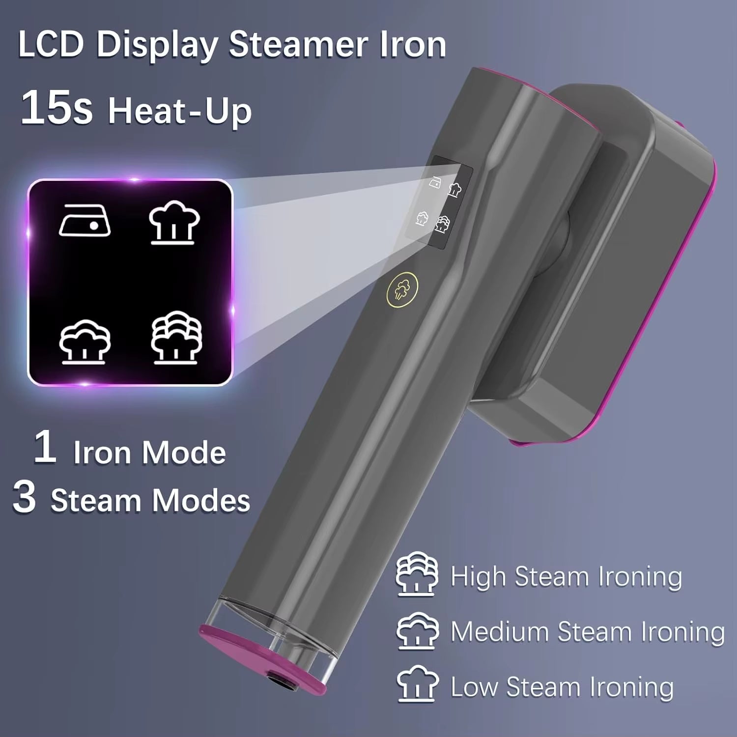 Portable Travel Steamer Iron for Clothes with LCD Touch Screen - 4 Mode Handheld Mini Clothing Steam Iron, Small Garment Steamer