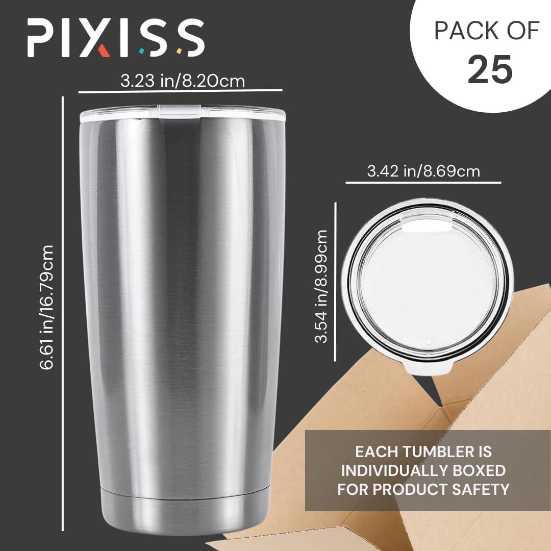 Double Wall Tumbler Cups Bulk (25 Pack) - 20 Oz Stainless Steel Hot and Cold Tumblers - 25 Reusable Cups with Lids for Stainless Steel Tumbler Cups, Tumbler Painting, Glitter, Vinyl and More