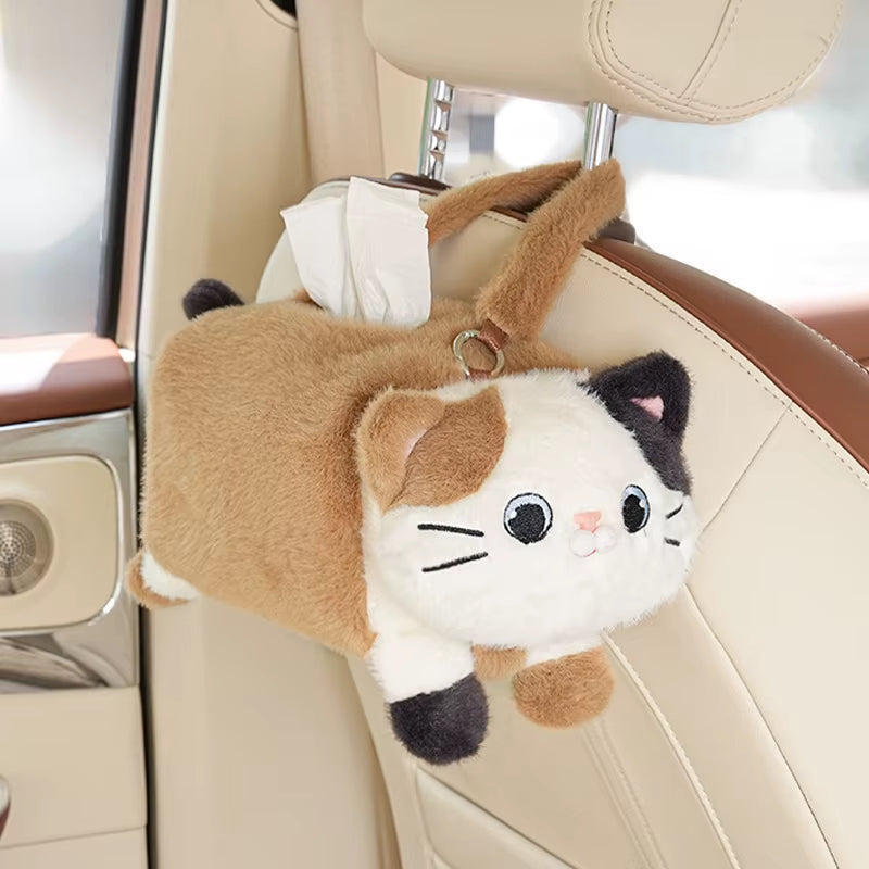 New Car Tissue Box Cute Cartoon Cat Car Car Paper Box Hanging High-End Decoration Car Tissue Bag Car Accessories